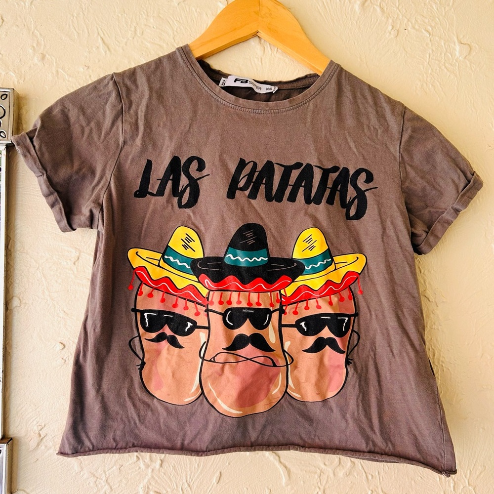 Las Patatas Spanish Cropped Tee 🇲🇽 size XS